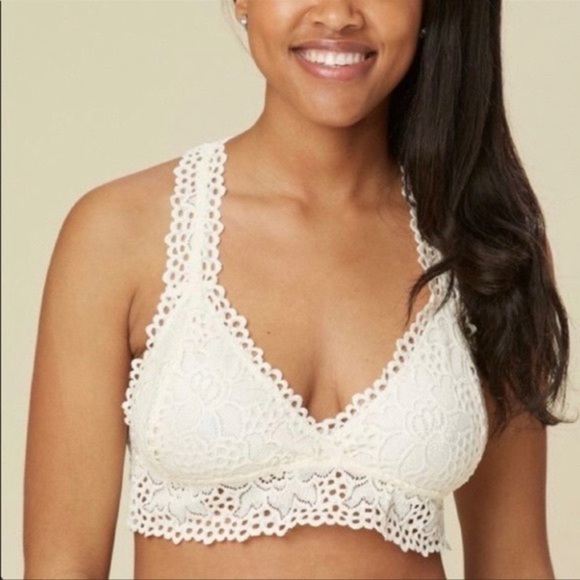 Aerie Stretchy Lace Scalloped Bralette Creme Large L - Picture 1 of 8